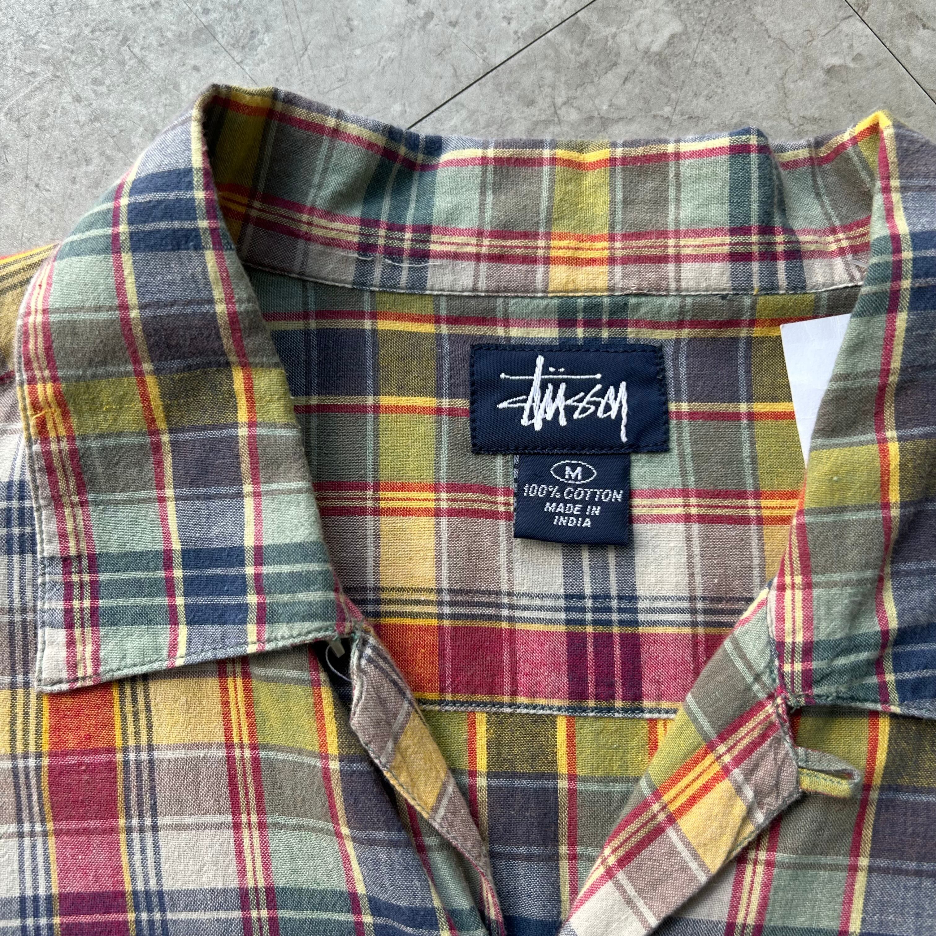 90s old STUSSY check pattern S/S open colour shirt【仙台店 