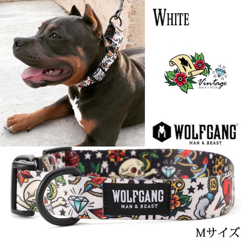 VintageWhite COLLAR Mサイズ 首輪 WOLFGANG ウルフギャング アメリカ 中型犬