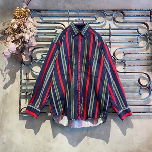 90’s BASIC Options multicolor stripe shirt  / マルチカラー ストライプシャツ シャツ 古着 古着屋 Used