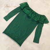 バレエ 衣装 Chacott Dance Sport チャコット ダンススポーツ トップス ノーソーイングニット カットソー レッスンウェア グリーン系 日本製 緑 フリル レース 華やか 鮮やか かわいい おしゃれ 上品 大人っぽい 高級感 社交ダンス 練習 レッスン 練習着 ダンス衣装