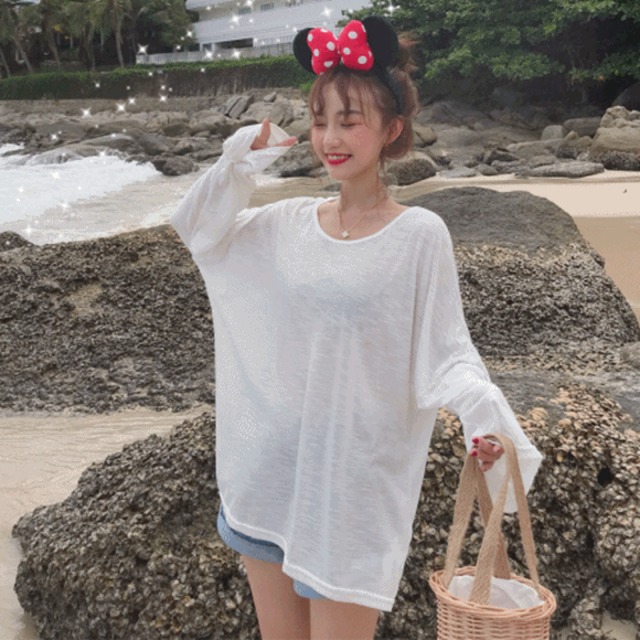 注目すべきアイテム 早い者勝ち トップス Ｔシャツ ゆったり 日焼け対策 シースルー