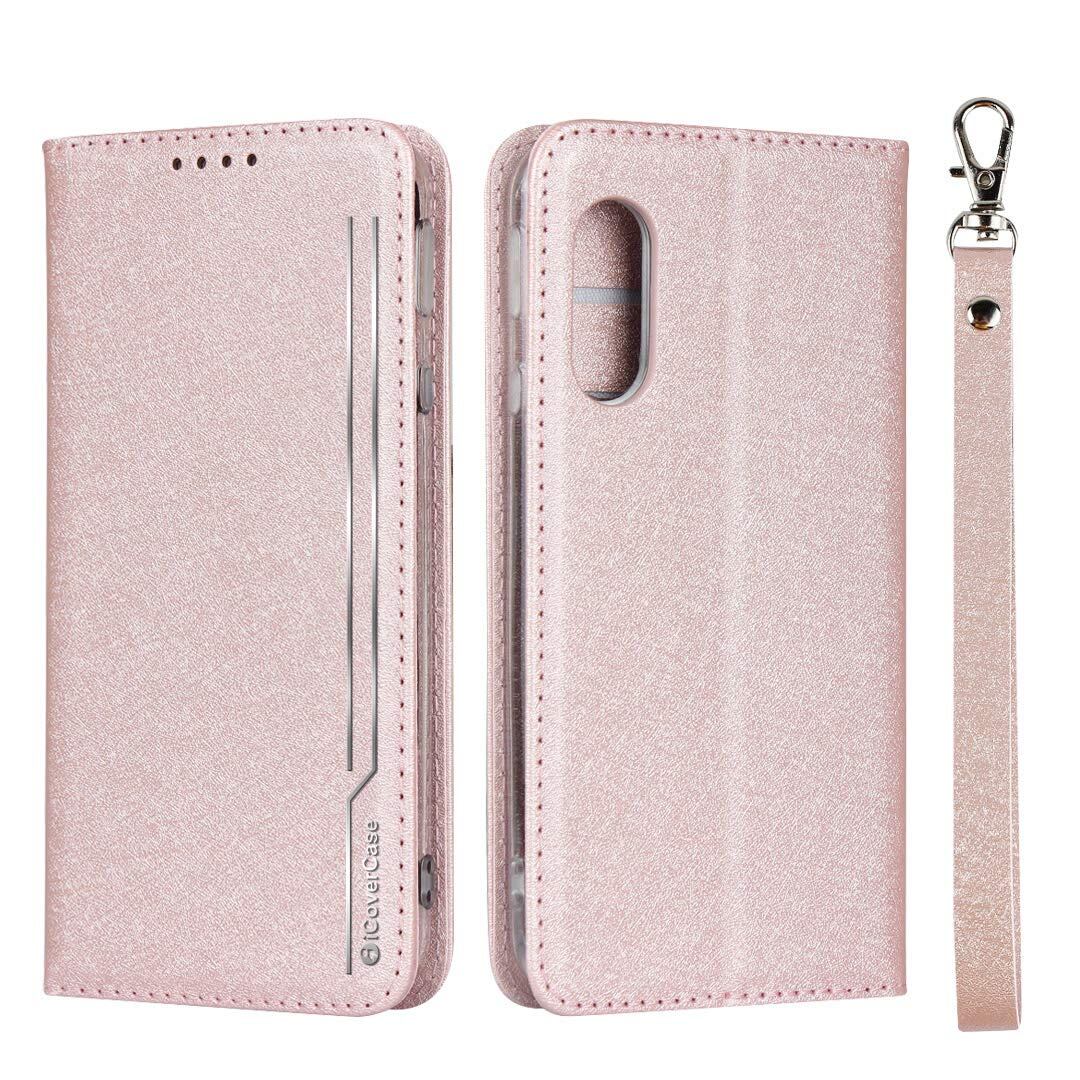 AQUOS Sense3 ケース SH-M12 SIMフリー SH-02M SHV45 ケース / sense3 basic 907SH SHV48 ケース / アクオス Sense3 lite ケース SH-RM12 ケース / シャープ Android One S7 ワイモバイル ケース センス3 ライト アンドロイド ワン S7 対応 手帳 カバー case 【iCoverCase】 内蔵マグネット スマホケース スプラット同梱 スクラブ処理 砂地の質感 ピンク