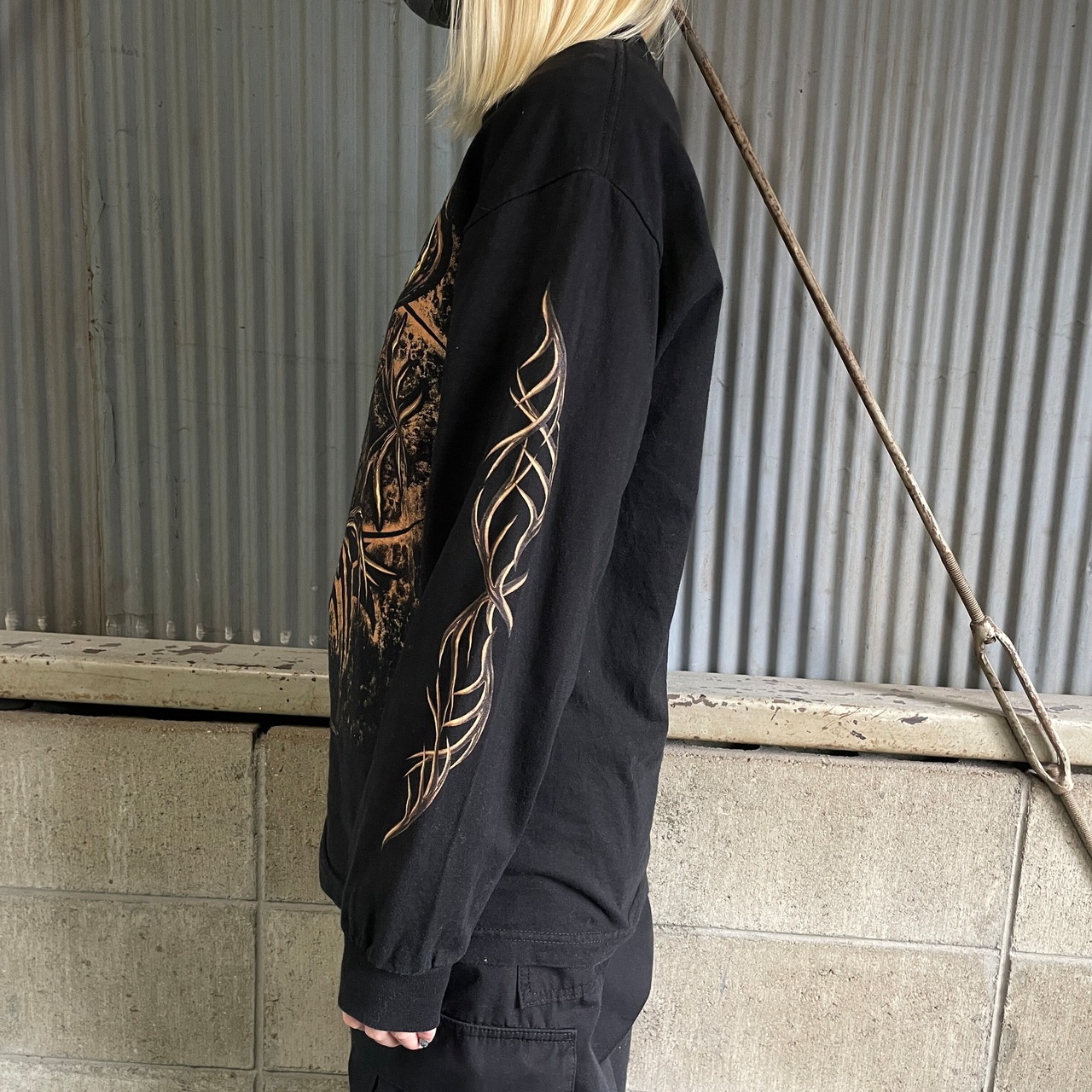 BUCK WEAR 鹿 アニマル 袖プリント 長袖Tシャツ メンズM 古着 動物 