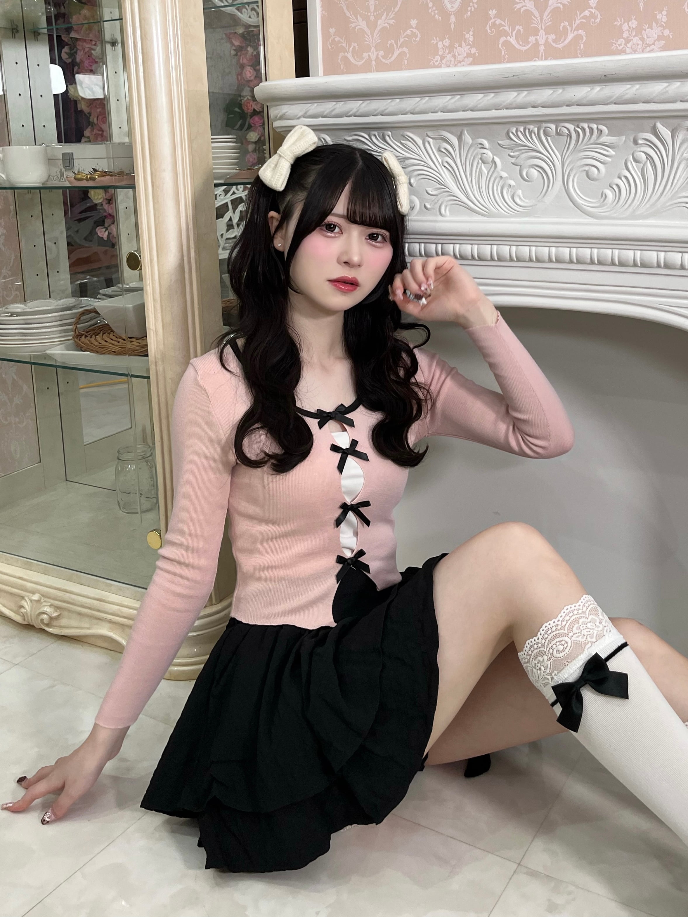 【LAST2】emboss tiered mini skirt-black