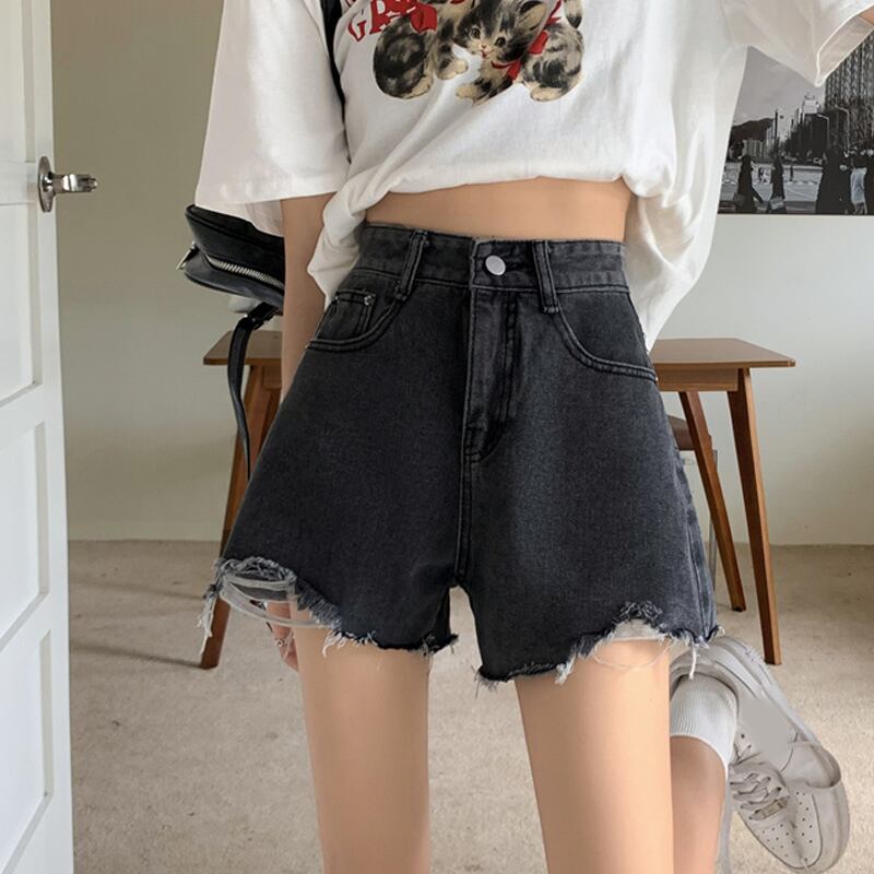 グレーショーツ サマー薄手ハイウェストウェストルーズワイドレッグAラインパンツ 夏物 ブルマー ワイドパンツ 試着室82330885396