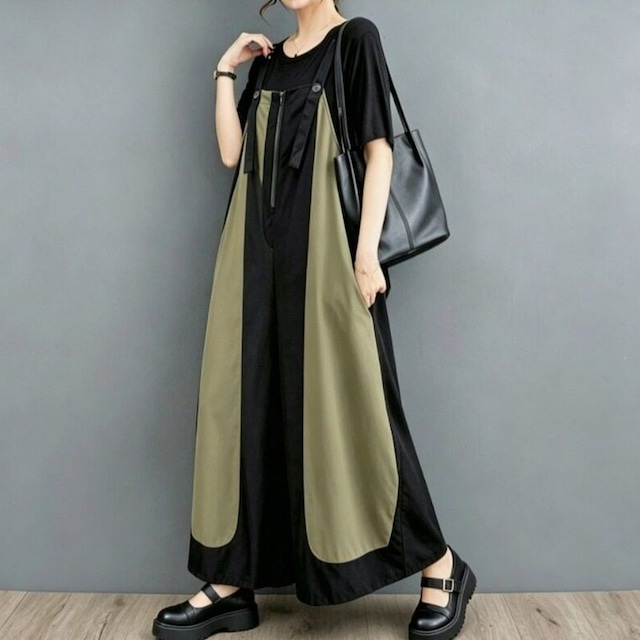 ジップフロント ロング サロペット  30281