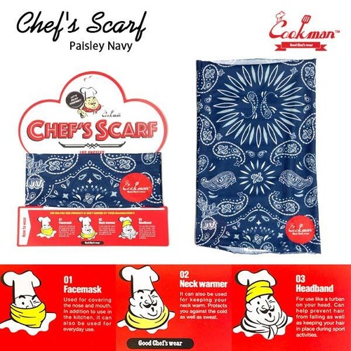 Chef's Scarf Paisley Navy シェフスカーフペイズリーネイビー ヘッドバンド フェイスガード ネックウォーマー 3way UVカット COOKMAN