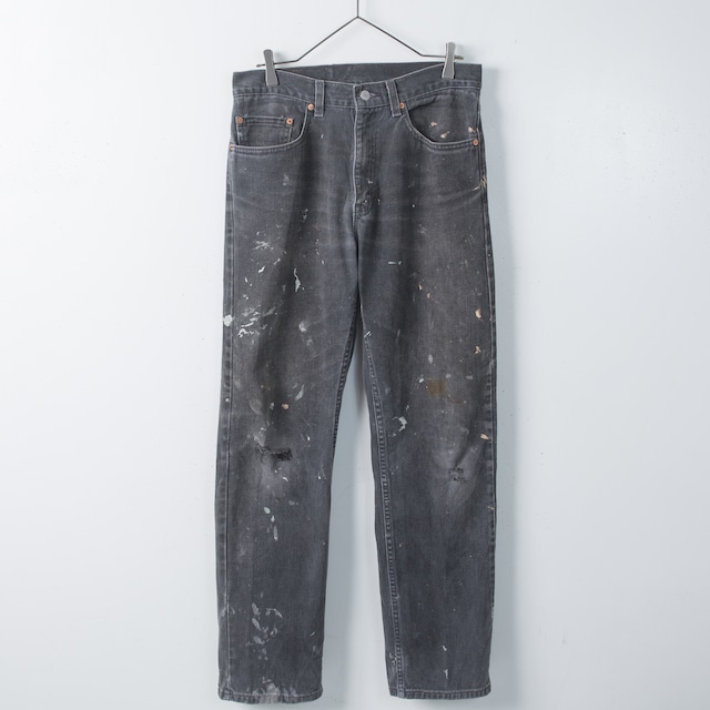 1990s vintage "Levis", 505 artistic paint & good fade black denim tapered trousers / Made In USA