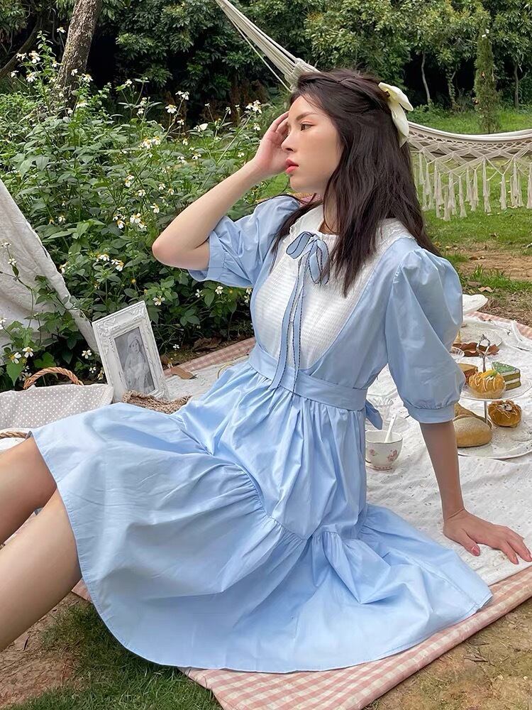 水色 ワンピース リボン ガーリー | LOVEYsmileSHOP