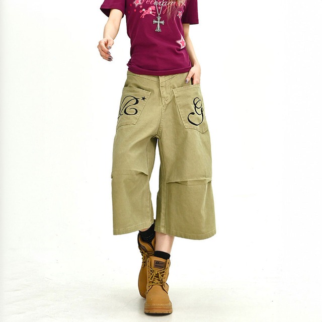 グラフィックポケットクロップドルーズシルエットパンツ 2col   R02030