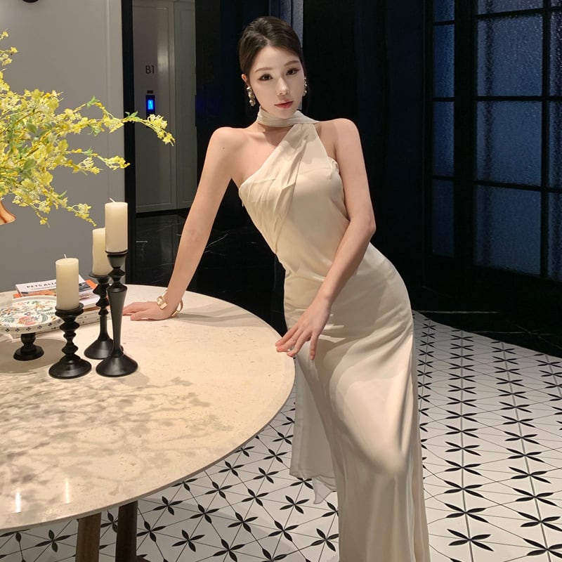 Lady's coco ロングドレス キャバドレス セクシー サテン ワンショルダー エレガント 気質アップ 二次会 披露宴 上品 LW2-XHY5229