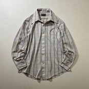 70s TOWN CRAFT 襟芯 ストライプ チェック 長袖シャツ オフホワイト 古着