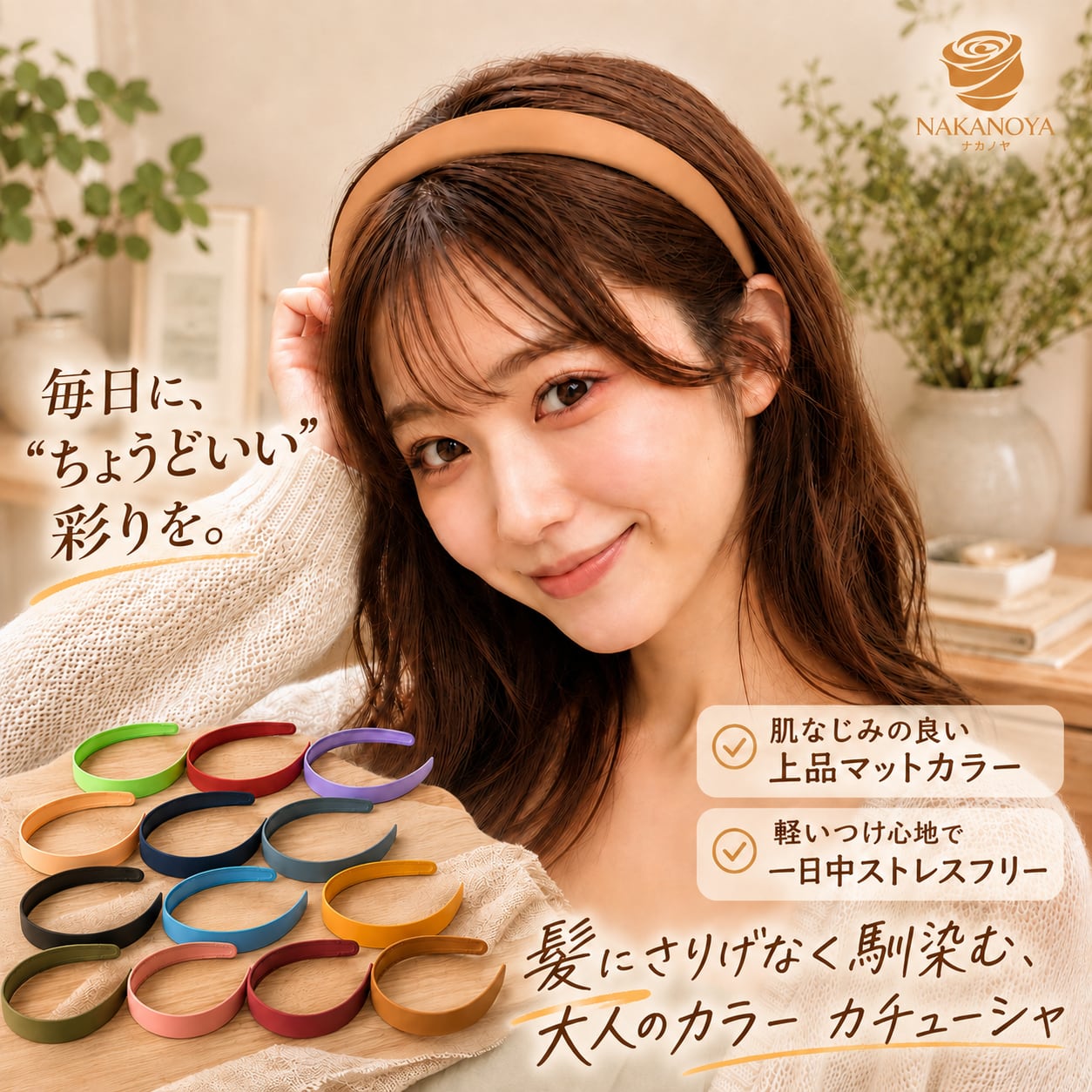 ナカノヤ] NAKANOYA カチューシャ 1本 2.5 cm 軽量 プラスチック 樹脂