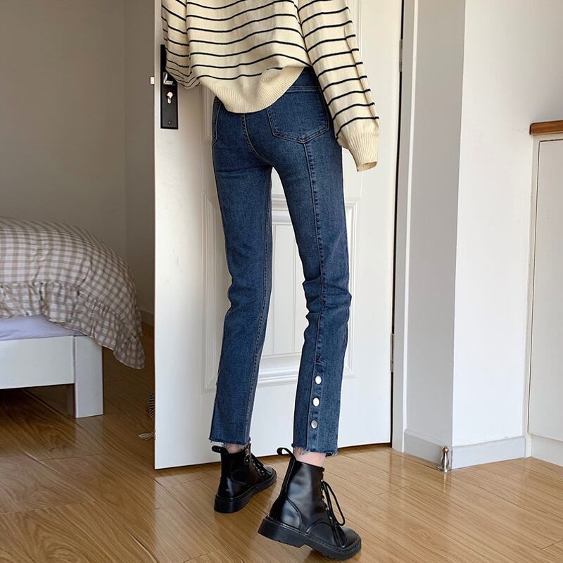 スプリングハイウェストウェストパンツ スタンダードジーンズ レディーススタイル レトロ 春物 スーパーモール33116182299