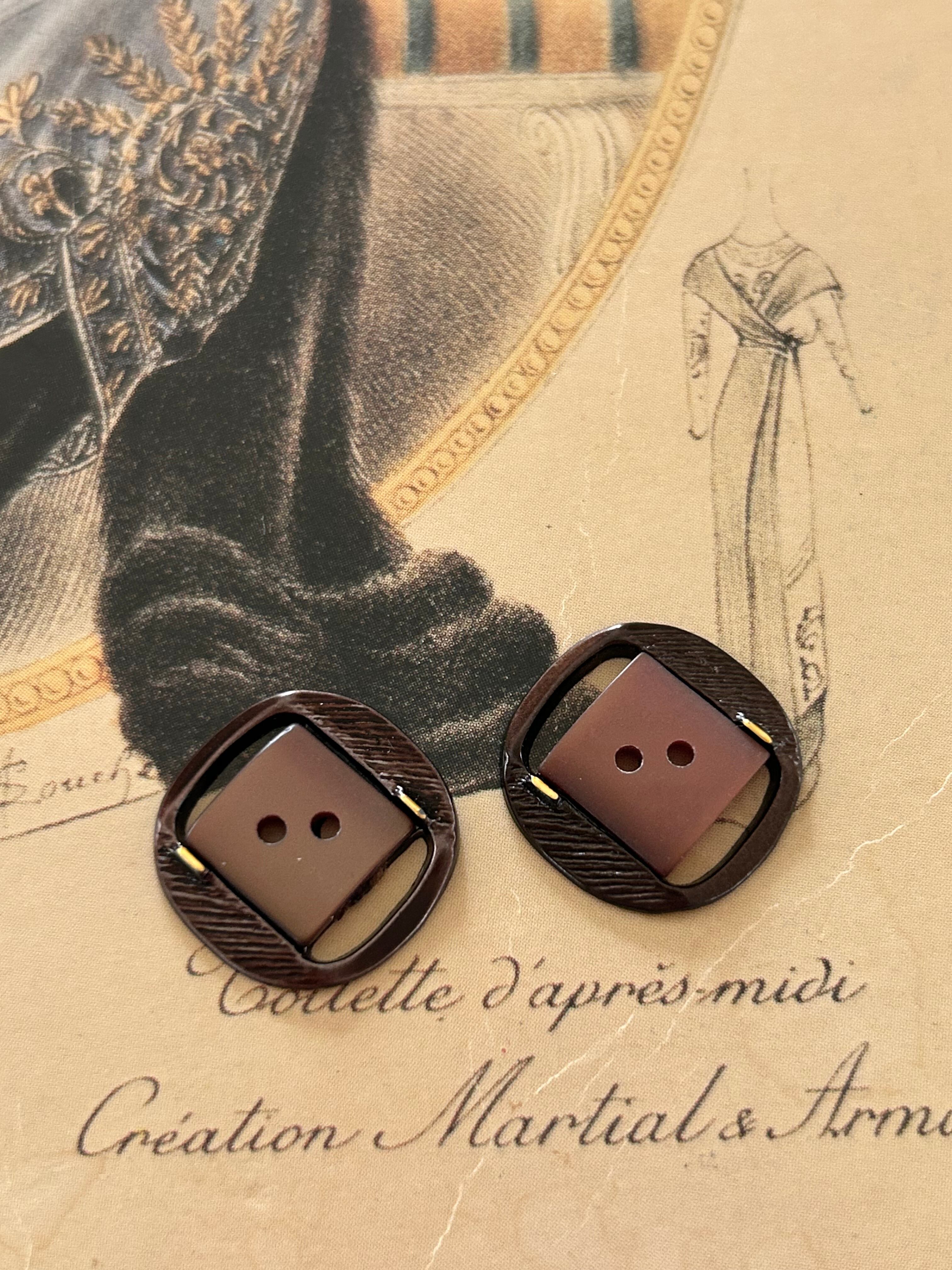 Japanese Vintage ボタン 角なしスクウェア ブラウン 16mm カボション 透かし 昭和レトロ アクセサリーパーツ 装飾材 カルトナージュ