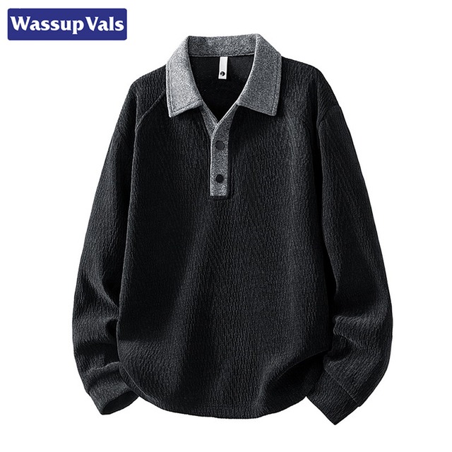 【WSシリーズ】★POLOシャツ★ 3color ユニセックス トップス 長袖 配色 シンプル 黒 レトロ 配色