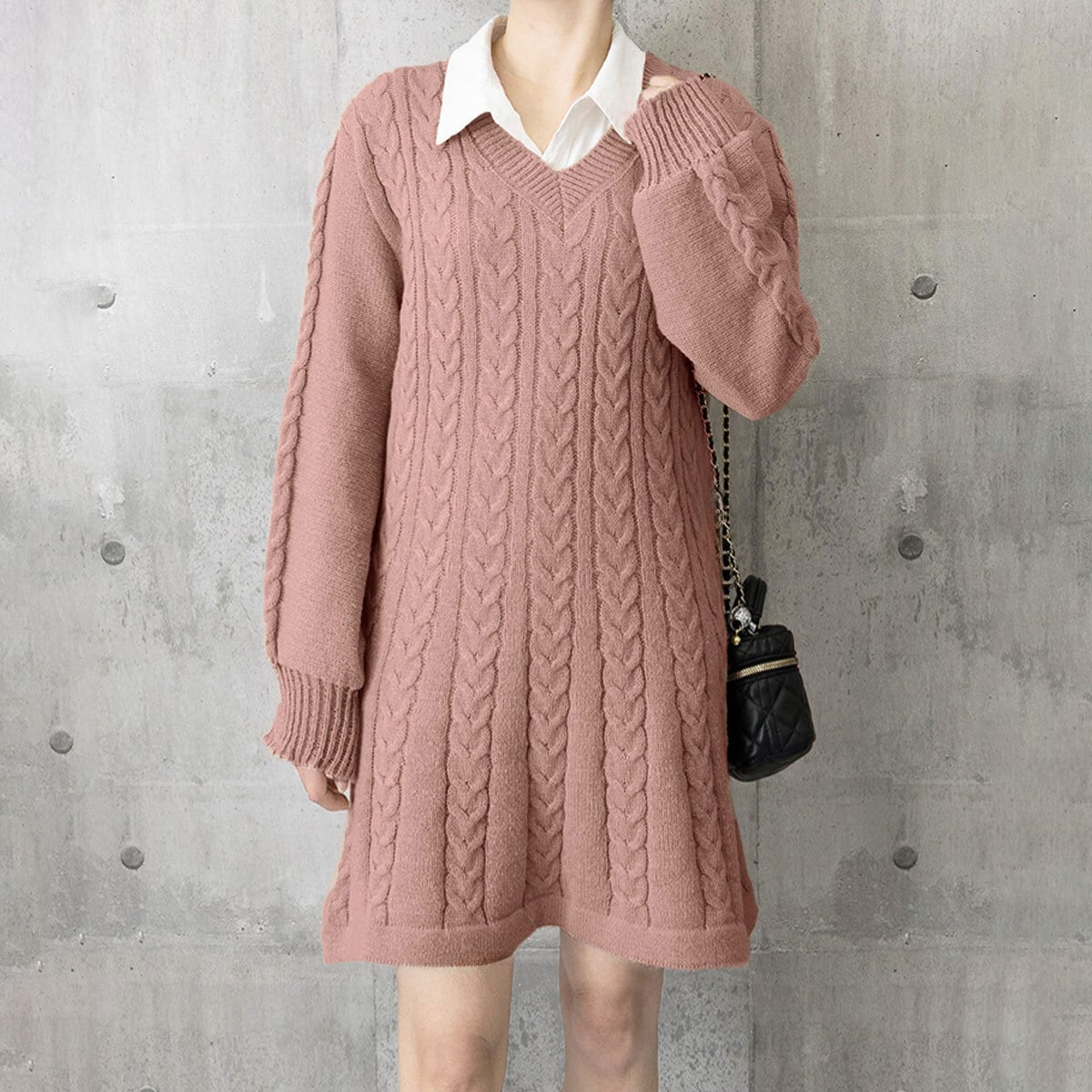 ケーブルニット ミニワンピース レディース 秋冬 韓国 ケーブル編み おしゃれ きれいめ 大人 かわいい フェミニン ゆったり 体型カバー 長袖 ワンピース 大人可愛い 大人女子