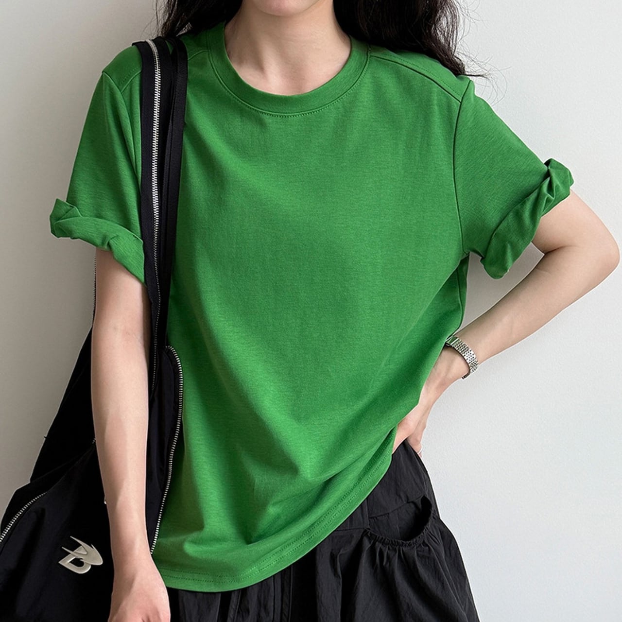 Crew neck short sleeve box silhouette T-shirt ◇2colors 2120