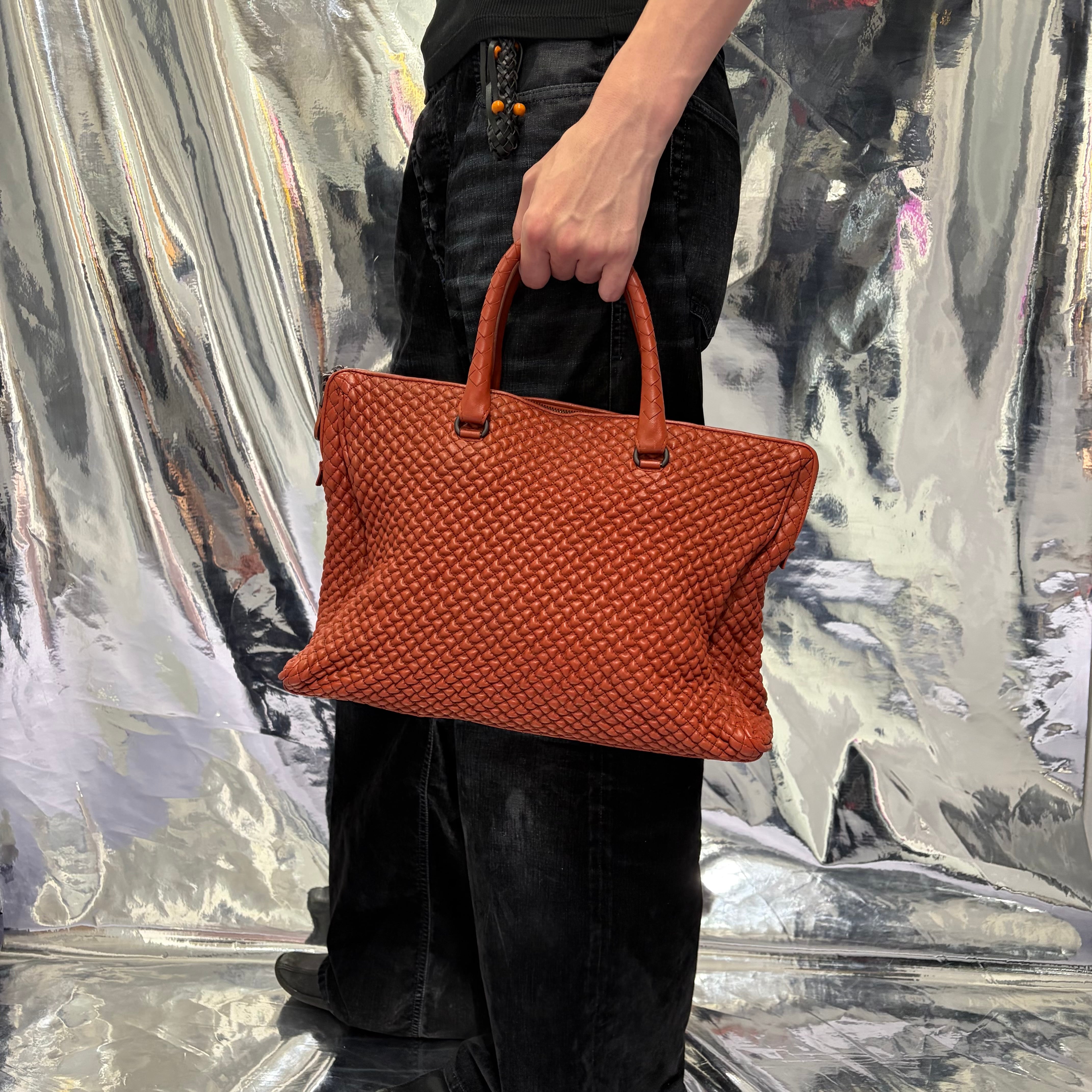 Bottega Veneta イントレチャート レザー ハンド バッグ レザー テ