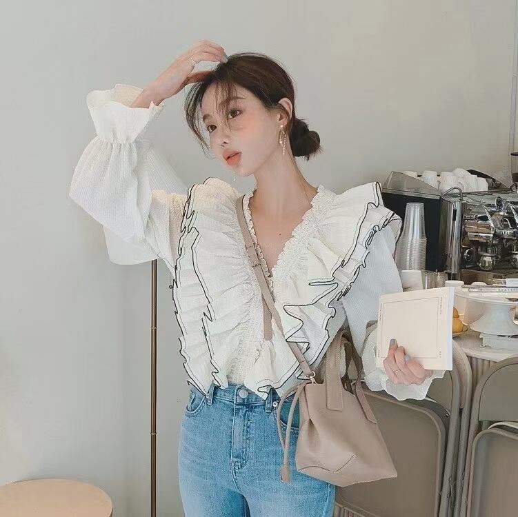 フリル　Vネックブラウス　AJ1079-6026