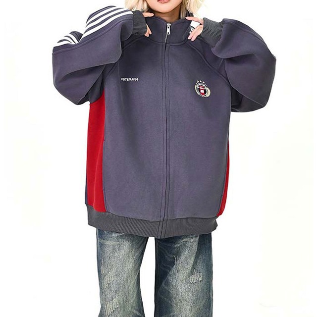 トラックラインエンブレムジップブルゾン 2col   R01488