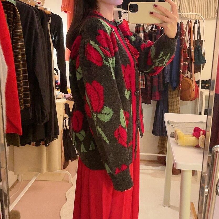 tulip jacquard knit cardigan