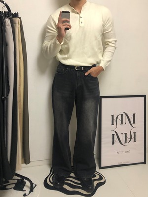 【Muscle Fit】Cashmere Ribbed Henley Neck Knit (5color)