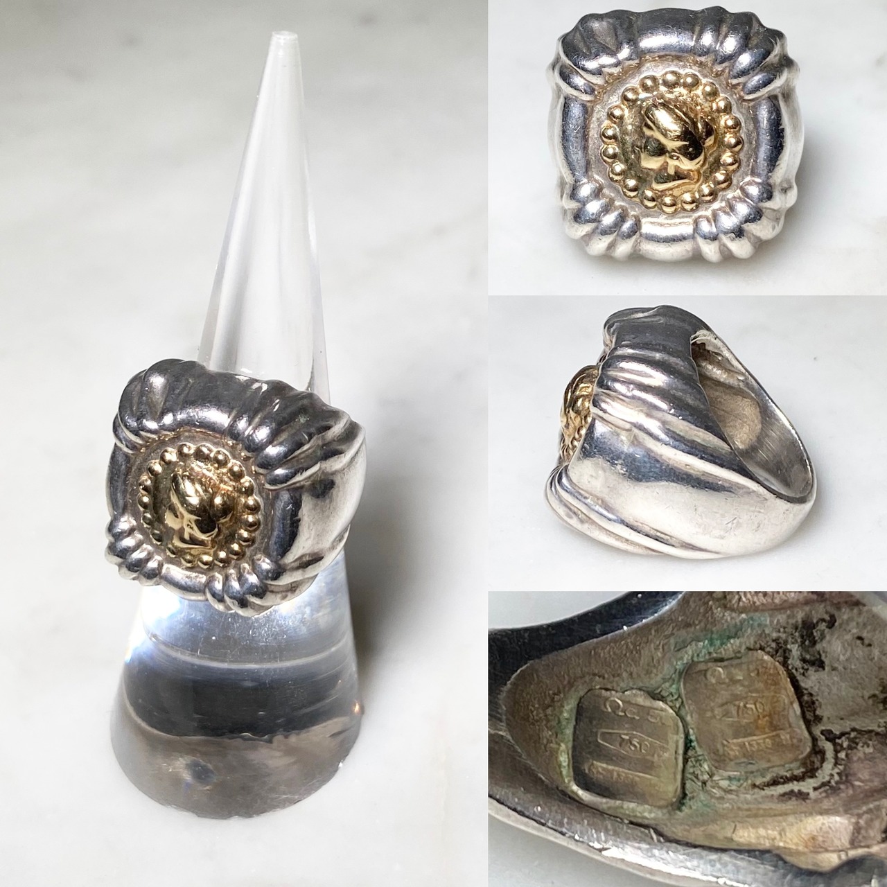 vintage k18 × sv cameo ring