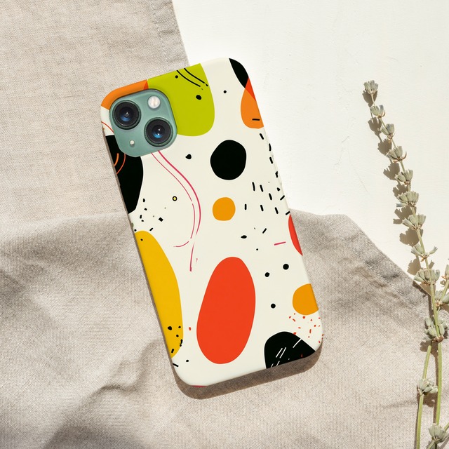 受注生産 iPhoneケース 白背景のカラフル有機形抽象｜ポップアブストラクト PABS045C