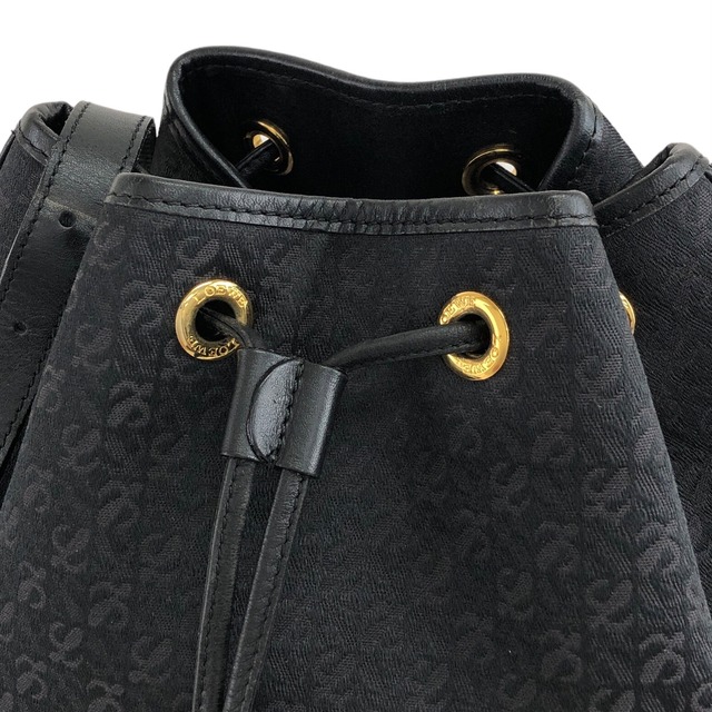 LOEWE ロエベ 総柄 ショルダーバッグ ブラック アナグラム ジャガード レザー 巾着 vintage ヴィンテージ オールド ph8edx
