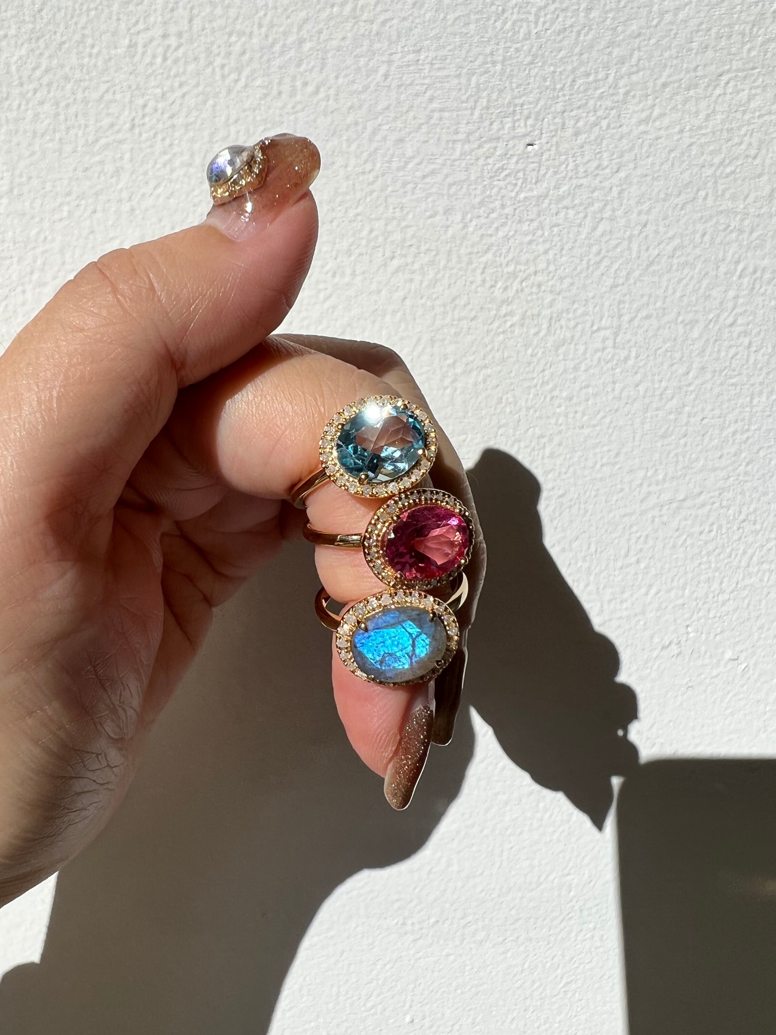 ピンクトパーズ ダイヤモンドメレリング イエローゴールド | ＜天然石