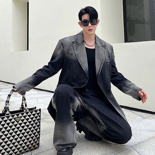 予約販売】メンズ セットアップ スーツ デニム ダークグレー