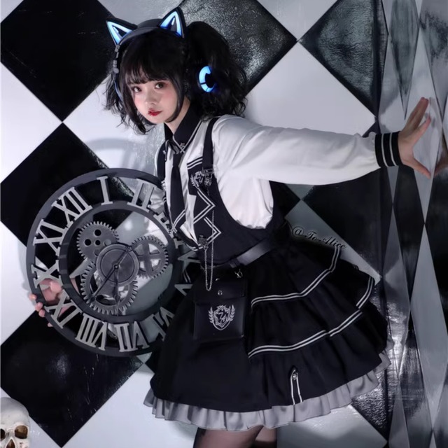 軍服ロリータ ジャンパースカート ミニ丈 フリル ケーキスカート ガーリー 甘め  lolita
