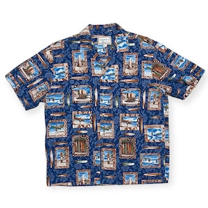 Kalaheo アロハシャツ｜サーフィン柄 総柄プリント｜Made in Hawaii USA｜コットン55% レーヨン45% L相当｜Villiams
