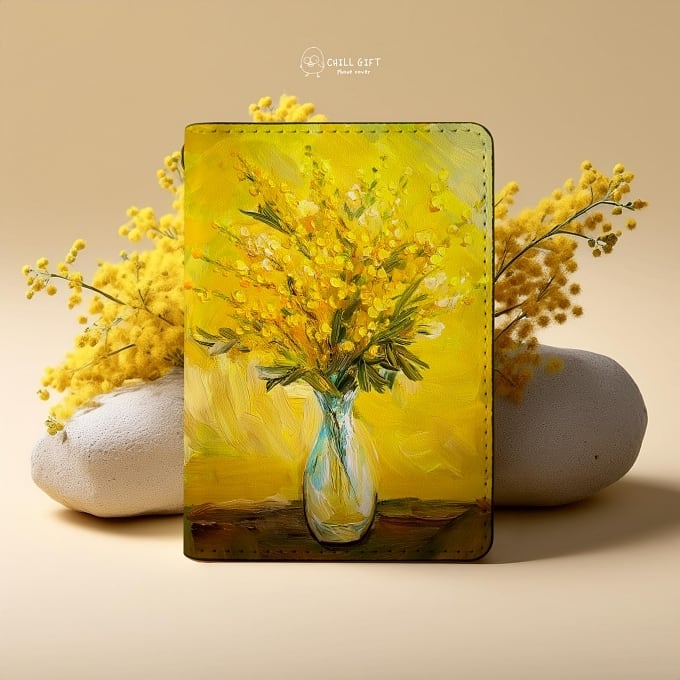 手のひらの中の絵画展~ミモザ~ 二つ折りパスケース 定期入れ テクスチャ―アート