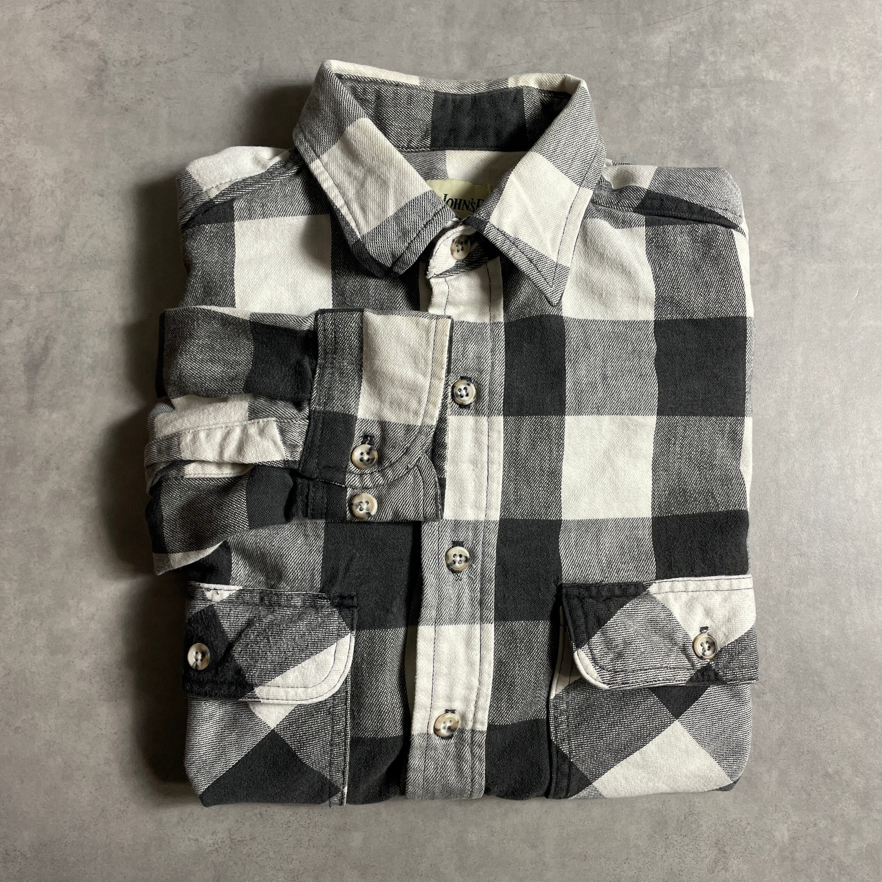 90s ST JOHN'S BAY チェック 長袖 ヘビネル 白 vintage シャツ フランネル ブロックチェック アメカジ