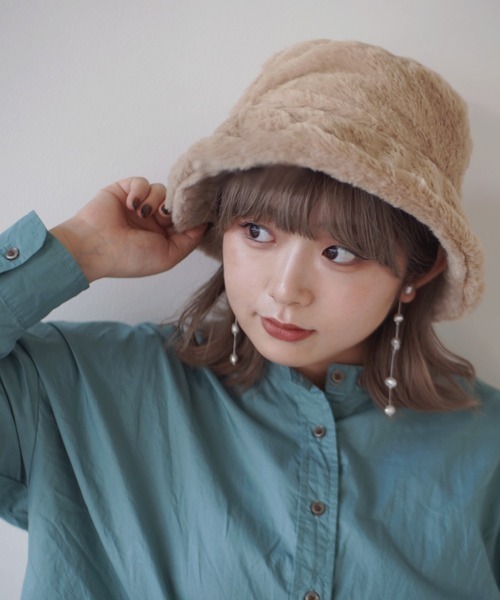 ammy. (エイミードット) ふわふわ ファー バケット ハット ベージュ AMY-CA-07J21-0011