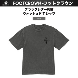 ブラックレター刺繍 ウォッシュドTシャツ ダメージ加工 半袖 刺繍ロゴ S〜2XLサイズ
