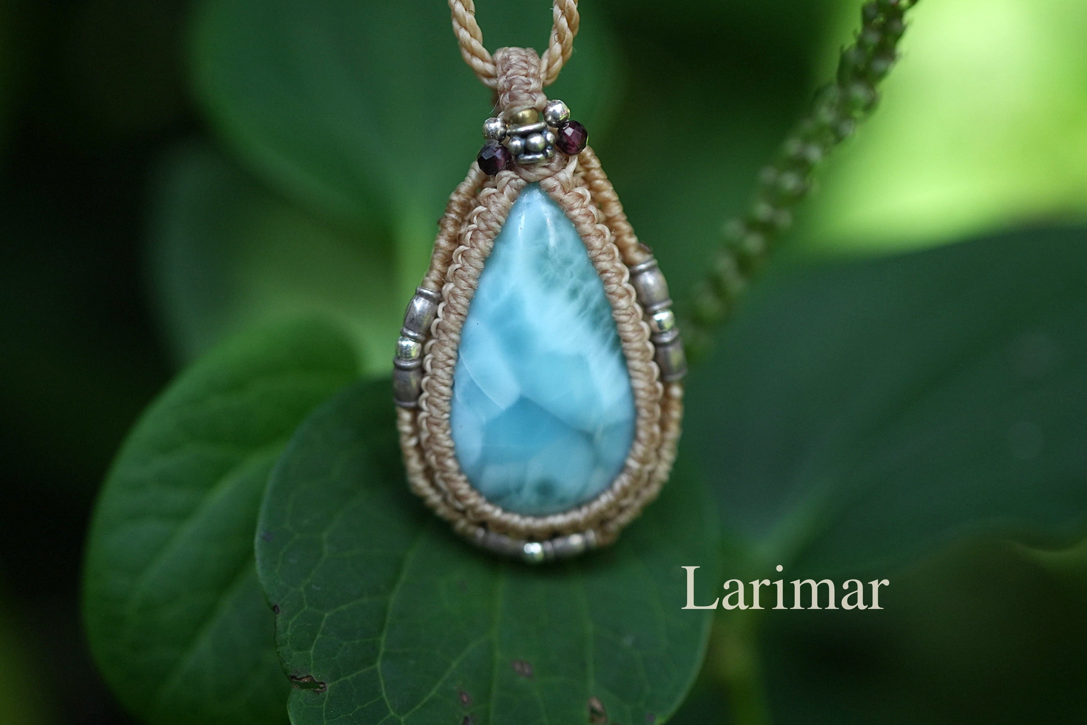 涙の波模様★高品質ラリマー マクラメネックレス2069