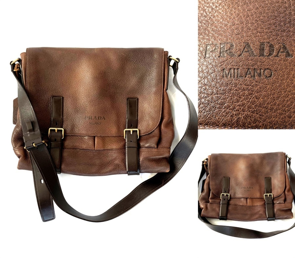 PRADA プラダ ロゴ ディアスキン レザー ショルダーバッグ メンズ 