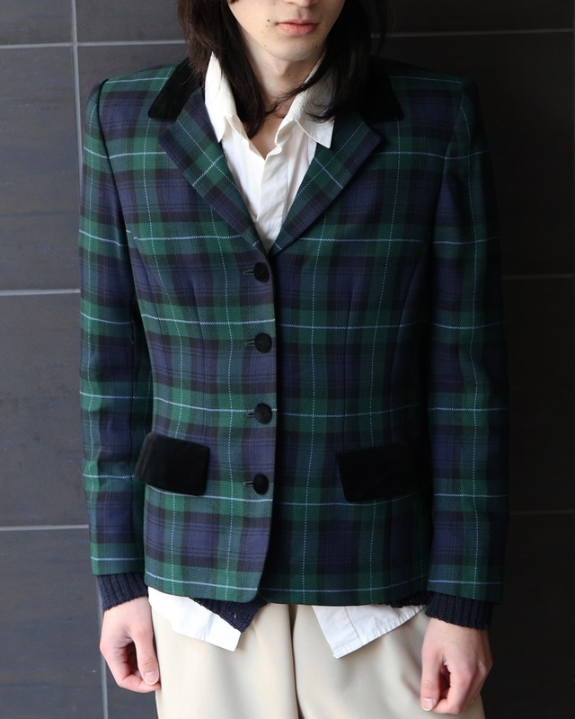 short length classic check tailored jacket