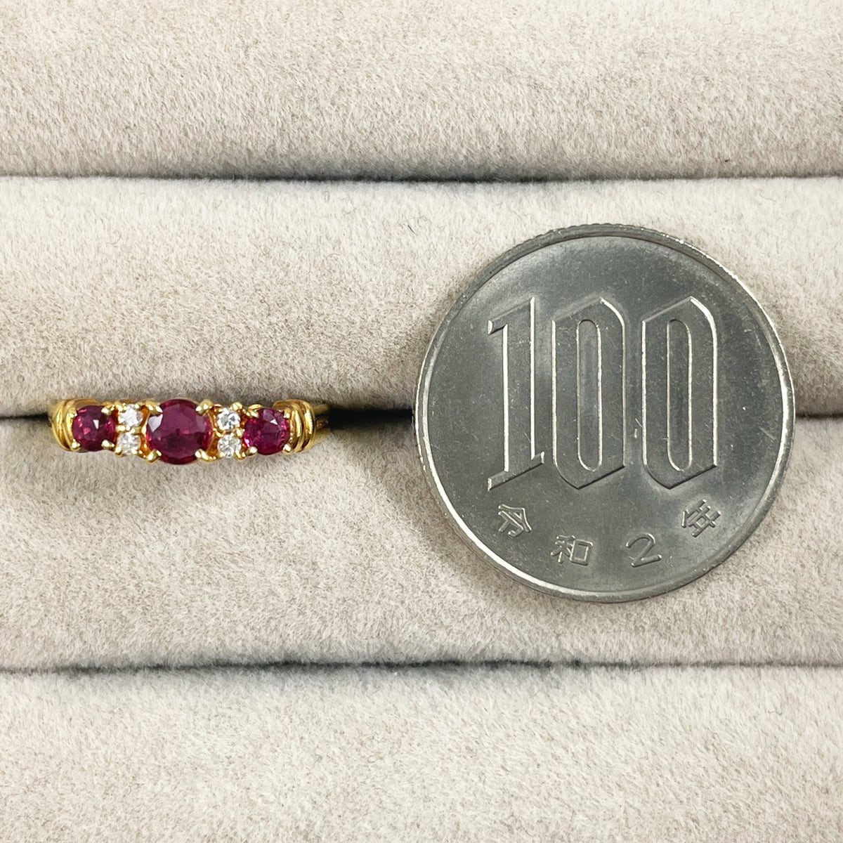 ジュエリーマキ 】K18 天然ルビー0.42ct 天然ダイヤモンド リング 