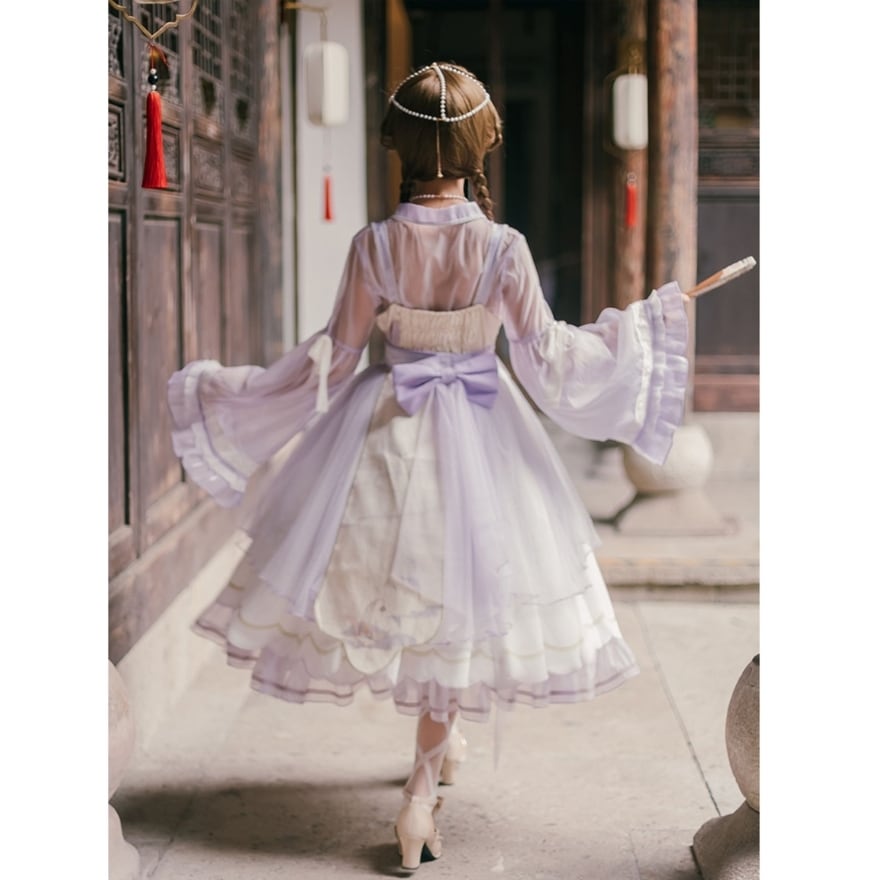 クラシカルリボンジャンパースカート（ブルー×オフ白） Innocent World｜リバイバルクラシカルリボンジャンパースカート