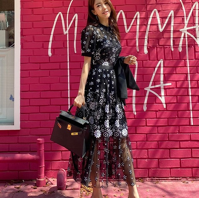 ワンピース ドレス ワンピドレス レディース 送料無料 ひざ丈 ミモレ丈 ロング丈 袖あり セミフレア スリム 細身 プリーツ レース チュール ベルト ウエストマーク 透け感 シースルー かわいい 大人可愛い きれいめ 上品 おしゃれ アジアン 大人女子 こなれ感 ラブリー キュート ガーリー セクシー エレガント モダン 主役級 抜け感 S M L XL 黒 ブラック モノトーン 花柄 フラワー 春 夏 秋 10代 20代 デート お出かけ パーティー イベント リゾート 韓国 体系カバー 美脚 脚長