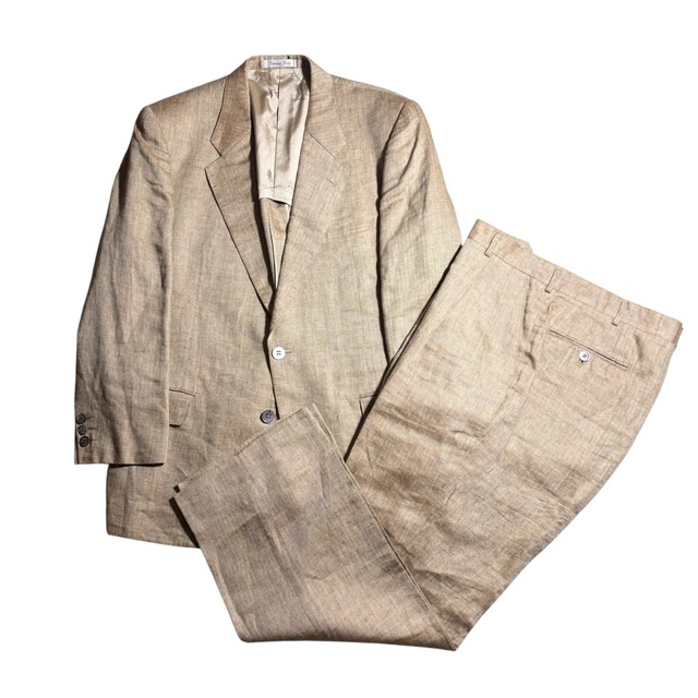 vintage DOMINIQUE FRANCE linen × silk herringbone suits set-up