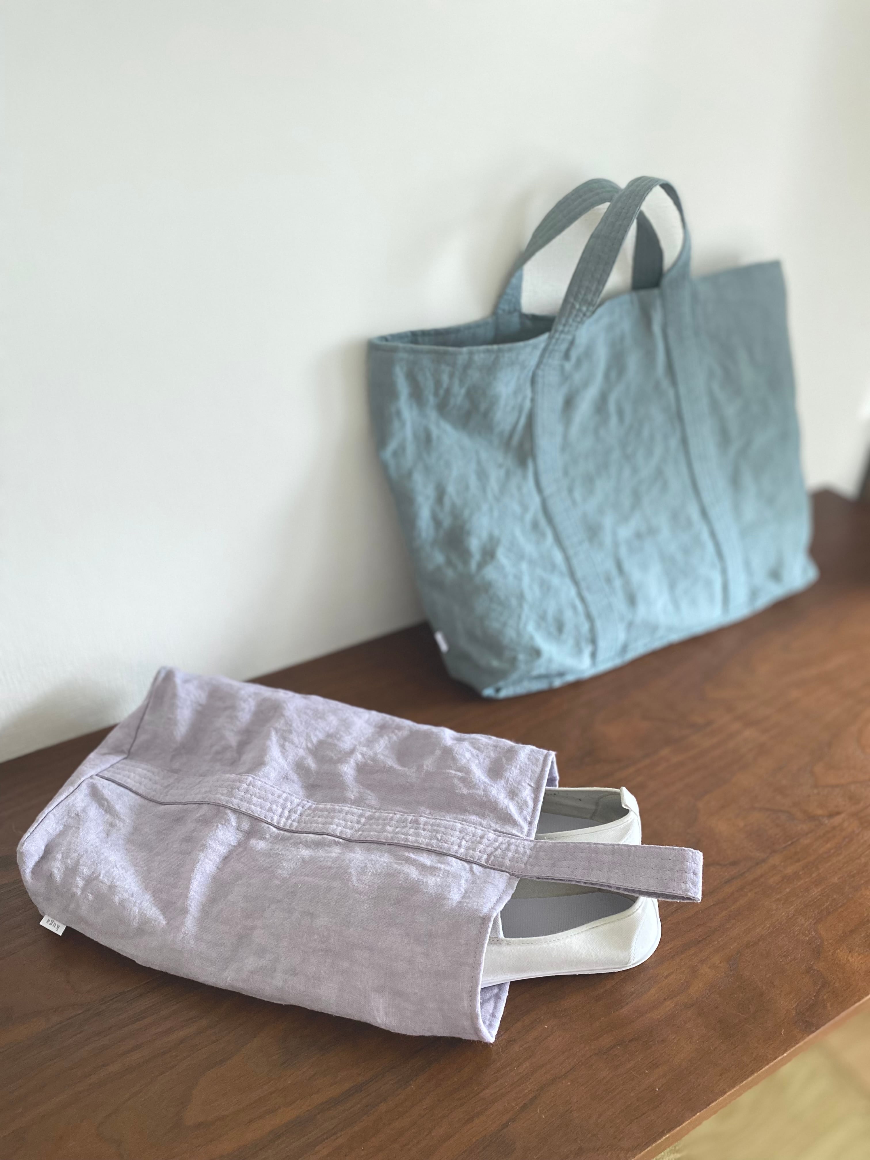 シューズバッグM 天日干しリネン上履き入れ シンプル シューズ入れ