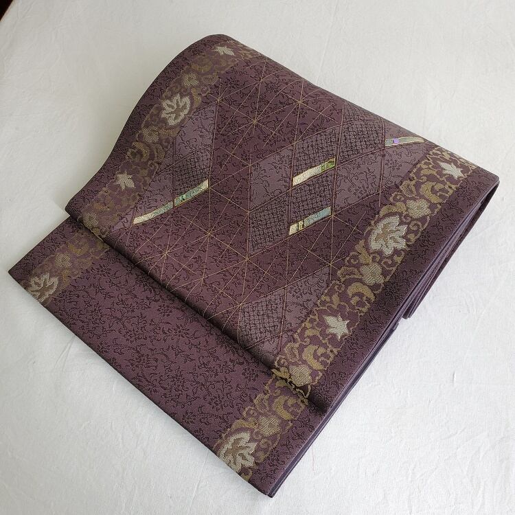 正絹 六通袋帯 汕頭 中国伝統刺繍汕頭刺繍 正倉院華紋 金糸