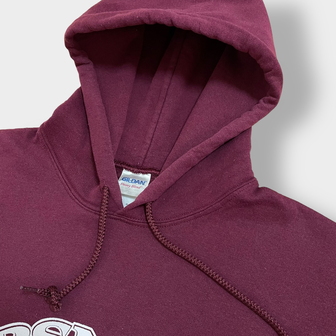 GILDAN プルオーバー パーカー スウェット フーディー プリント アーチロゴ バーガンディ us古着