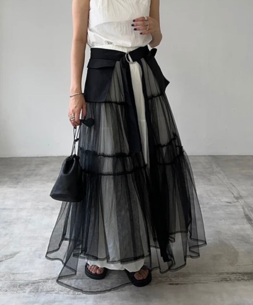 2color / チュールレイヤードベルトスカート