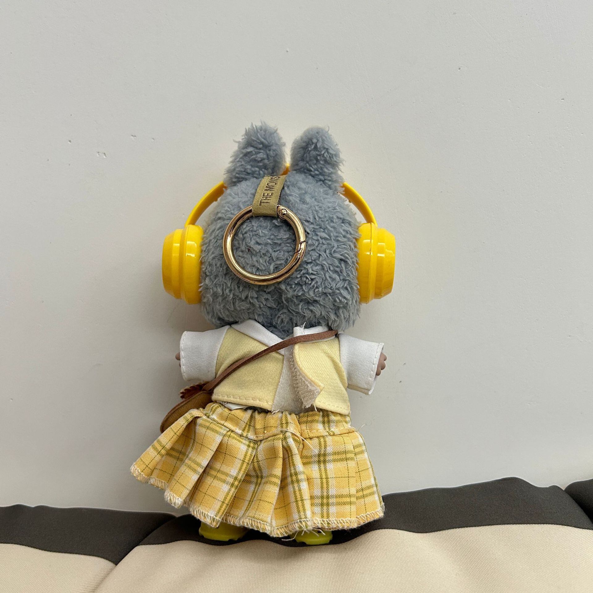 Labubu 1-3世代対応 学園風 トップス+チェックスカート+ヘッドホン+